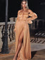 Simple Off-shoulder A-line Side Slit Long Prom Dresses Online, PDS0220
