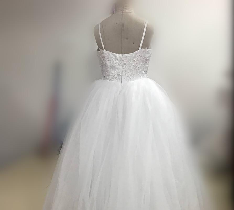 Spaghetti Lace Tulle Ball Gown, Long White Flower Girl Dresses ,Cheap Flower Girl Dresses ,FGY0166