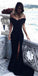Off-the-Shoulder Black Satin Evening Dresses ,Cheap Prom Dresses,PDY0599