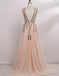 A-Line Deep V-Neck Sleeveless  Beaded Pink Tulle Prom Dress,Cheap Prom Dress,PDY0391