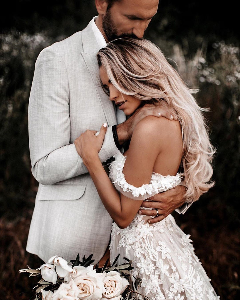 Romantic Off-The-Shoulder Lace Appliqued Long Cheap Wedding Dresses, WDS0046