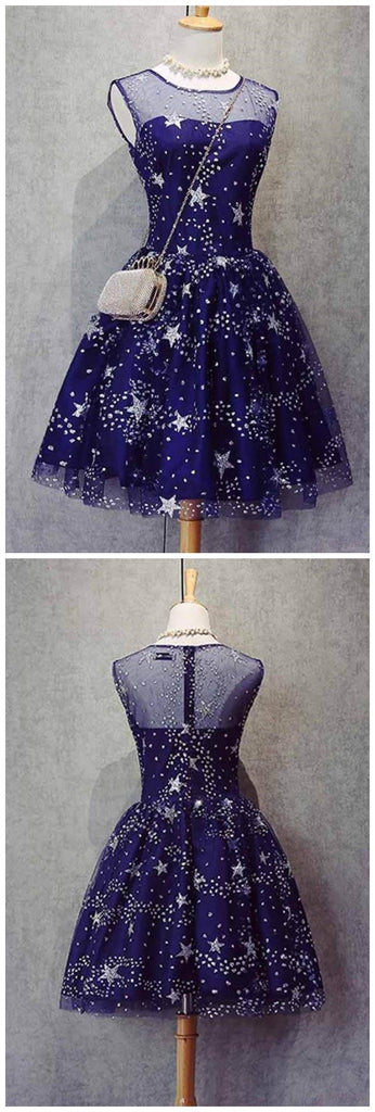 Blue Illusion Unique Cheap Short Homecoming Dresses 2018, BDY0286