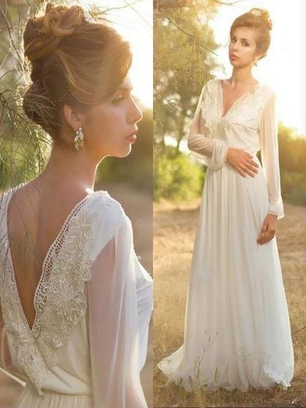 Long Sleeve Unique Casual Custom Cheap Beach Wedding Dresses, WDY0184