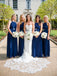 Halter Roayl Blue Chiffon Cheap Long Bridesmaid Dresses Online, WGY0224