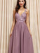 Spaghetti Straps V-neck Dusty Purple Lace Prom Dresses,Cheap Prom Dresses,PDY0481