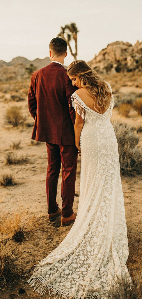 Off-the-Shoulder White Lace Beach Wedding Dresses.Cheap Wedding Dresses, WDY0281