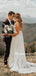 Charming V-neck A-line Lace Side Slit Simple Wedding Dresses. WDS0102