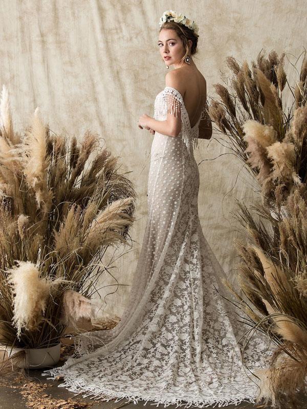 Off-the-Shoulder White Lace Beach Wedding Dresses.Cheap Wedding Dresses, WDY0281