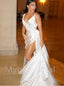 Simple V-neck Sleeveless Side slit A-line Wedding Dresses, WDY0251
