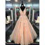 Pink Tulle Appliques V-neck Sleeveless Long A-line Popular Prom Dresses, BG0126