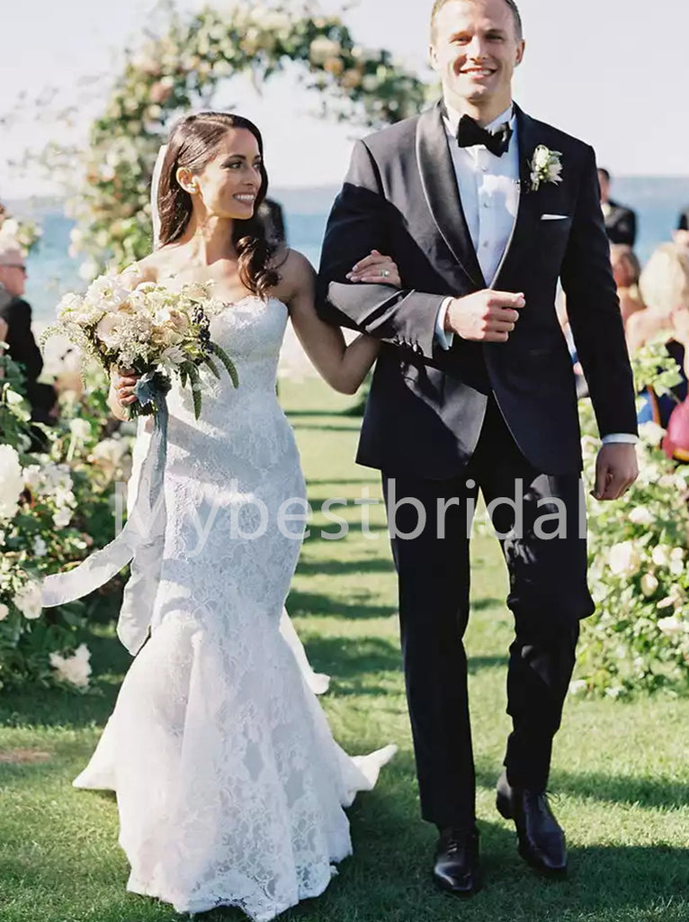 Elegant Sweetheart Mermaid Lace applique Wedding Dresses, WDY0262