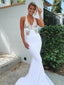 Simple Halter Mermaid Sleeveless Open Back Long Wedding Dresses, WDS0074