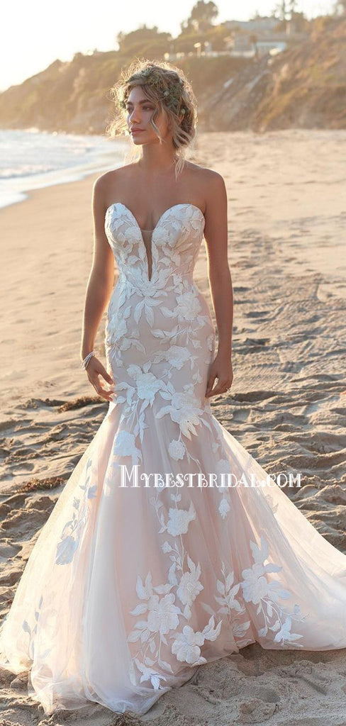 Sexy Sweetheart Mermaid Lace Tulle Long Wedding Gowns,WDS0120