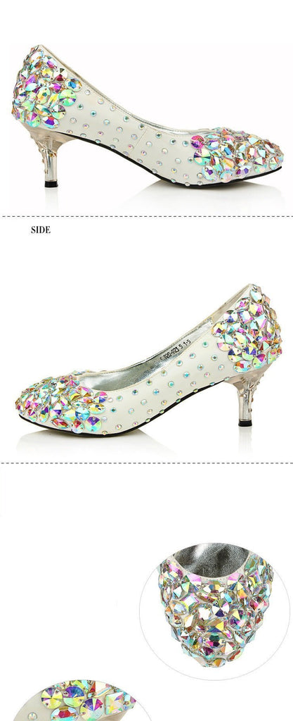 Popular Sparkly Crystal High Heels Pointed Toe White Wedding Bridal Shoes, SY0130