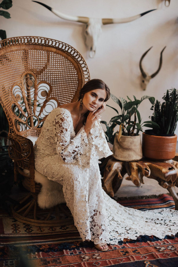 Long Sleeves V-neck White Lace Beach Wedding Dresses.Cheap Wedding Dresses, WDY0282