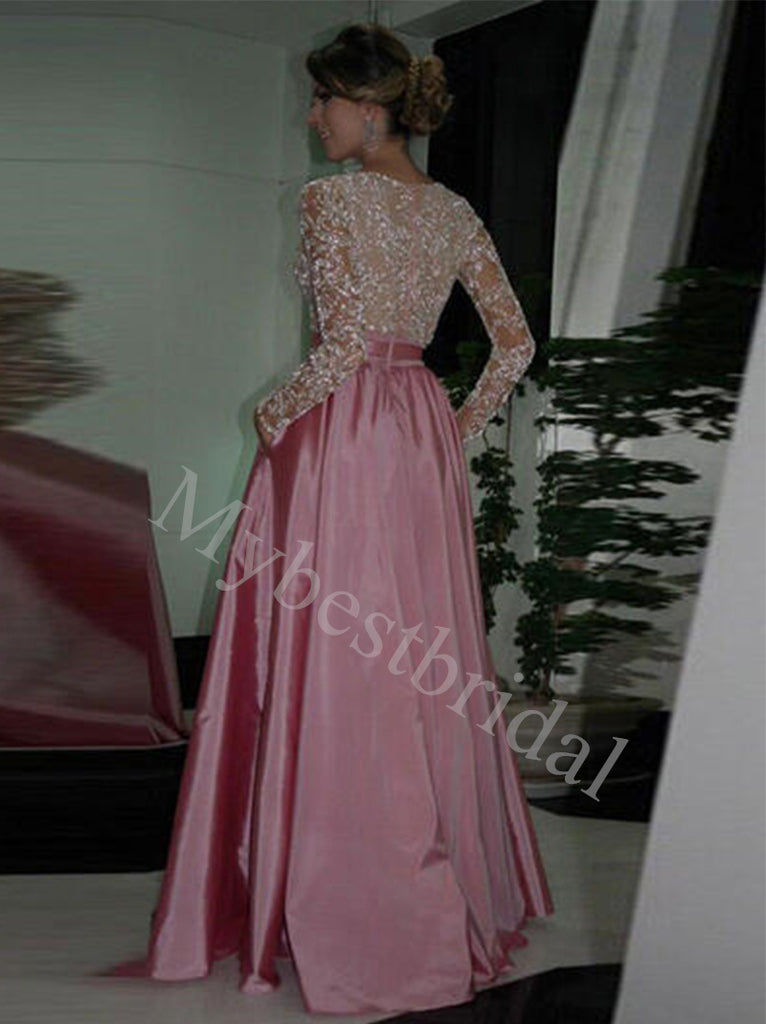 Elegant V-neck Long sleeves A-line Prom Dresses,PDS0808