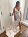 Simple V-neck Sleeveless Side slit A-line Wedding Dresses, WDY0251