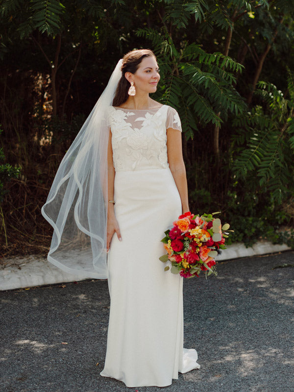 New V-neck Mermaid Short Sleeve Long Wedding Dresses, WDS0083
