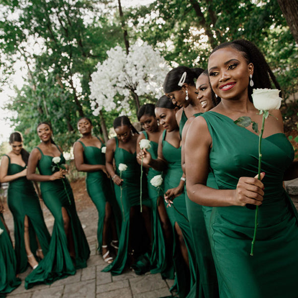 Mismatched Mermaid Green Side Slit Long Bridesmaid Dresses, BDS0145