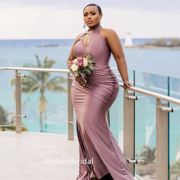 Mismatched Off-shoulder V-neck Mermaid Floor-length Elegant Simple Long Bridesmaid Dresses, BDS0258