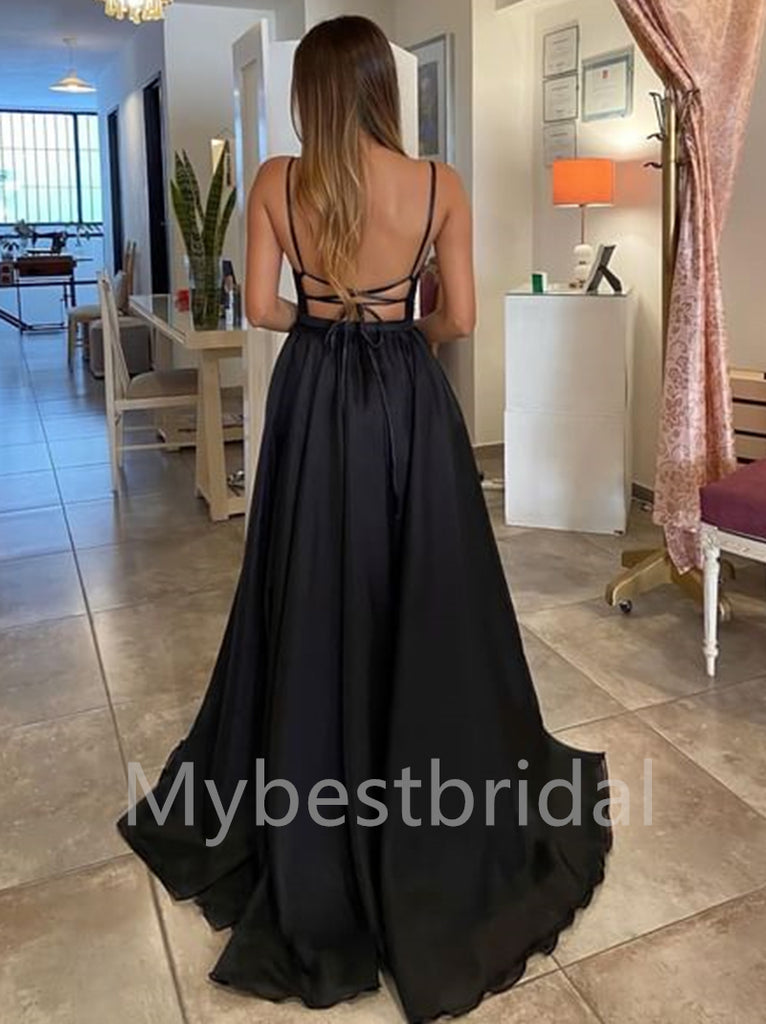 Sexy V-neck A-line Side slit Sleeveless Prom Dresses , PDS0362