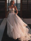 Sparkly Spaghetti Straps A-line Tulle Long Cheap Wedding Dresses, WDS0018