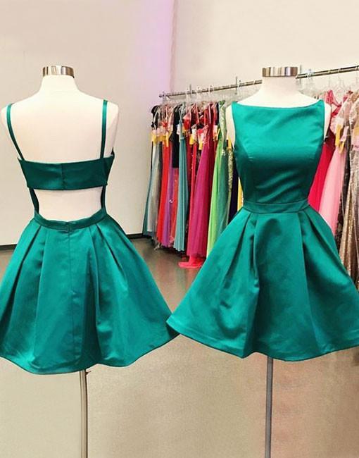 Short Cheap Open Back Emerald Green Homecoming Dresses, BDY0237
