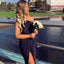One-Shoulder Navy Blue Chiffon Bridesmaid Dresses,Cheap Bridesmaid Dresses,WGY0364