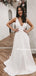 Simple V-neck A-line Open Back Wedding Dresses. WDS0105