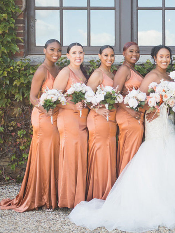 Spaghetti Strap Side Slit Simple Long Bridesmaid Dresses, BDS0147