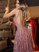 A-line V-neck Pink Lace Evening Dresses ,Cheap Prom Dresses,PDY0591