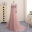 Off Shoulder Long Sleeve Lace Beaded Long A-line Open Back Prom Wedding Dresses, BG0153