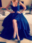 Hi-low Strap Beaded Navy Backless Long Prom Dresses, BG0154