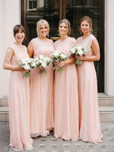 Blush Pink Cap Sleeves Scoop Neck A Line Chiffon Bridesmaid Dresses, TYP0010
