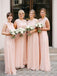 Blush Pink Cap Sleeves Scoop Neck A Line Chiffon Bridesmaid Dresses, TYP0010