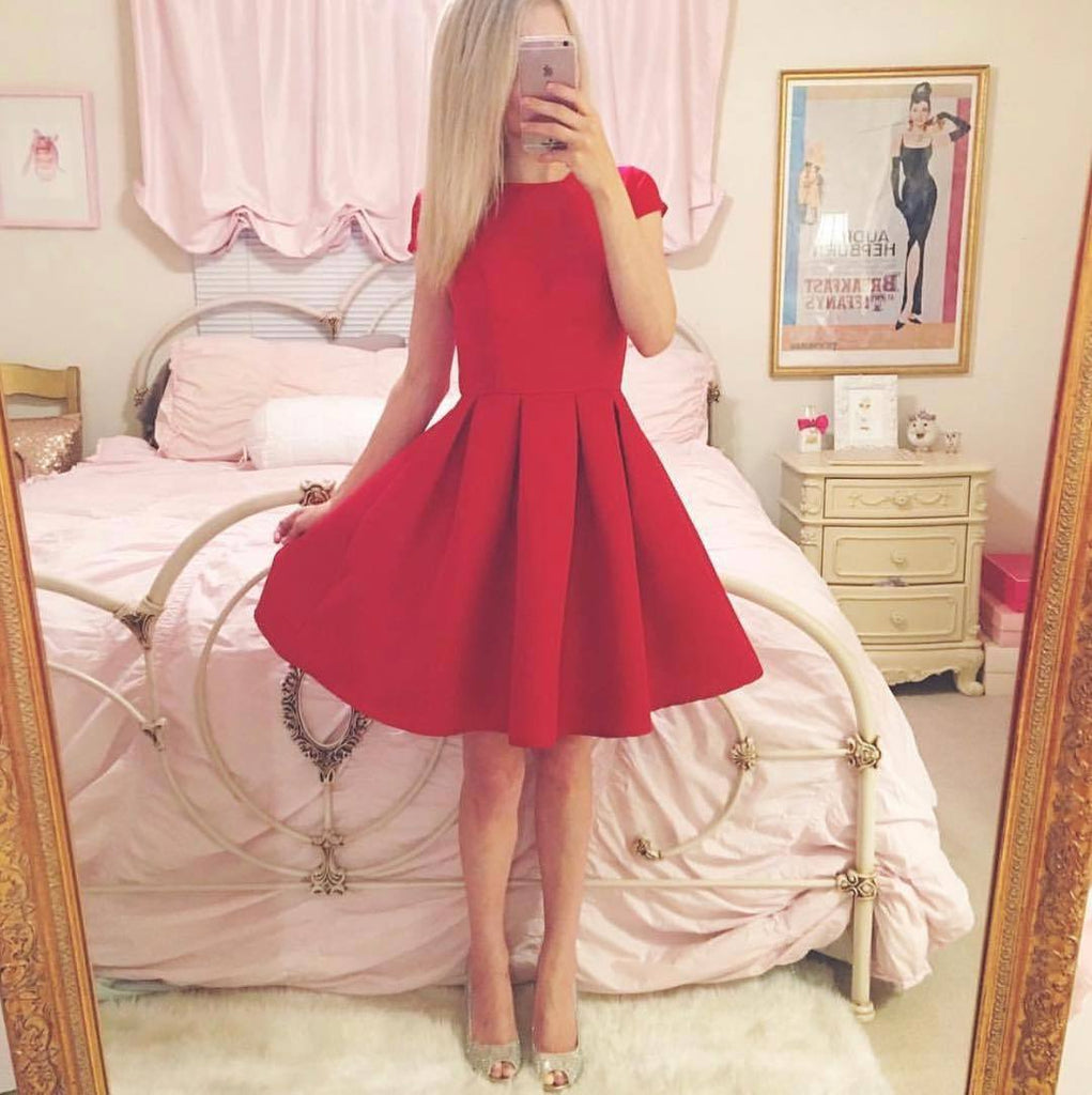 Short Sleeves Simple Cheap Short Red Homecoming Dresses Online, BDY0332