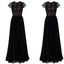 Sexy Black Lace Cap Sleeve Long A-line Chiffon Zip Up A-line Prom Dresses, BG0158