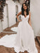 Simple V-neck A-line Open Back Wedding Dresses. WDS0105