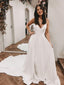 Simple V-neck A-line Open Back Wedding Dresses. WDS0105