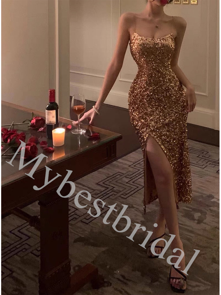 Sexy Square Sleeveless Side slit Sheath Long Prom Dress,PDS1041