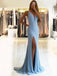 Mermaid Spaghetti Straps Blue Satin Prom Dresses,Cheap Prom Dresses,PDY0554