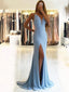 Mermaid Spaghetti Straps Blue Satin Prom Dresses,Cheap Prom Dresses,PDY0554