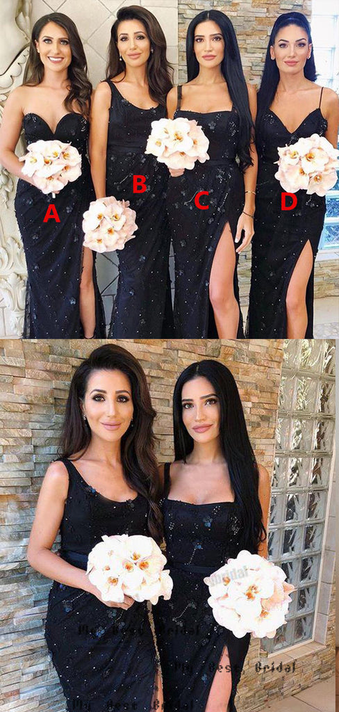 Sheath Navy Blue Tulle Bridesmaid Dresses,Cheap Bridesmaid Dresses,WGY0394