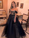 Newest Off-shoulder A-line Tulle Black Long Prom Dresses, PDS0210