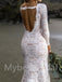 Sexy V-neck Long sleeves Side slit Mermaid Lace applique Wedding Dresses,WDY0311