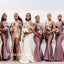 Mismatched Off-shoulder V-neck Mermaid Floor-length Elegant Simple Long Bridesmaid Dresses, BDS0258