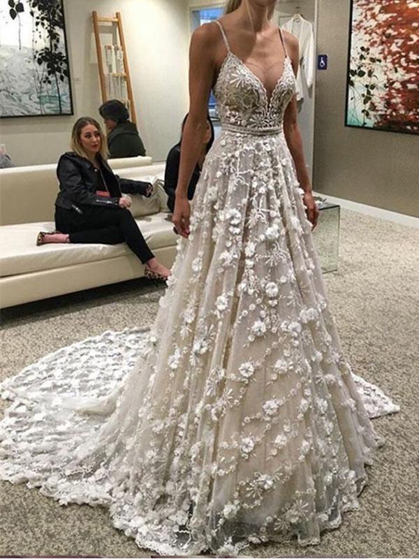 Spaghetti Straps V-neck Backless Wedding Dresses,Cheap Wedding Dresses, WDY0286