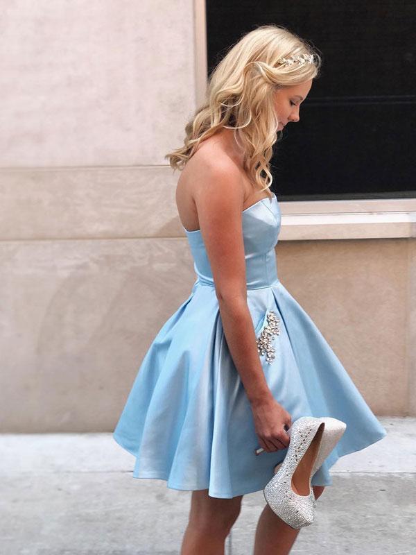 Simple Strapless Cute Cheap Beaded Red Homecoming Dresses, BDY0238
