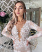 Lace V Neck Long Sleeve Mermaid Cheap Beach Wedding Dresses Online, WDY0252