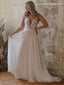 Popular V-neck A-line Chiffon Lace Long Wedding Dresses. WDS0107